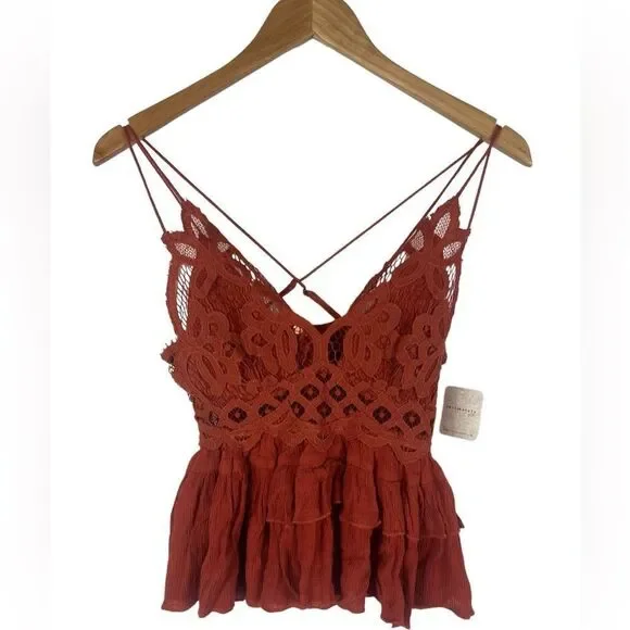 FREE PEOPLE  Adella Cami with lace Detail Orange Women's size S NWT - Picture 2 of 4